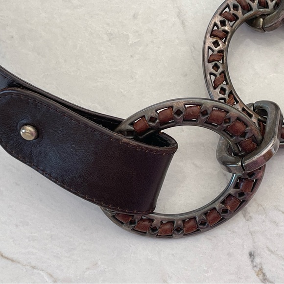 SUZI ROHER Dark Brown Leather Belt with Nickel Metal Ring Accents, Size 34-35" - Picture 6 of 15